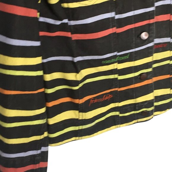 Unique Denim Jacket Womens Medium Black Multicolor Striped Embroidered Happiness - Picture 12 of 16